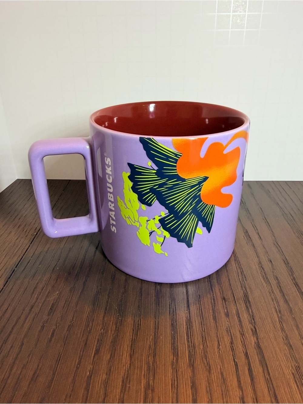 Starbucks Lavender Ceramic Mug with Orange & Lime Floral Accents